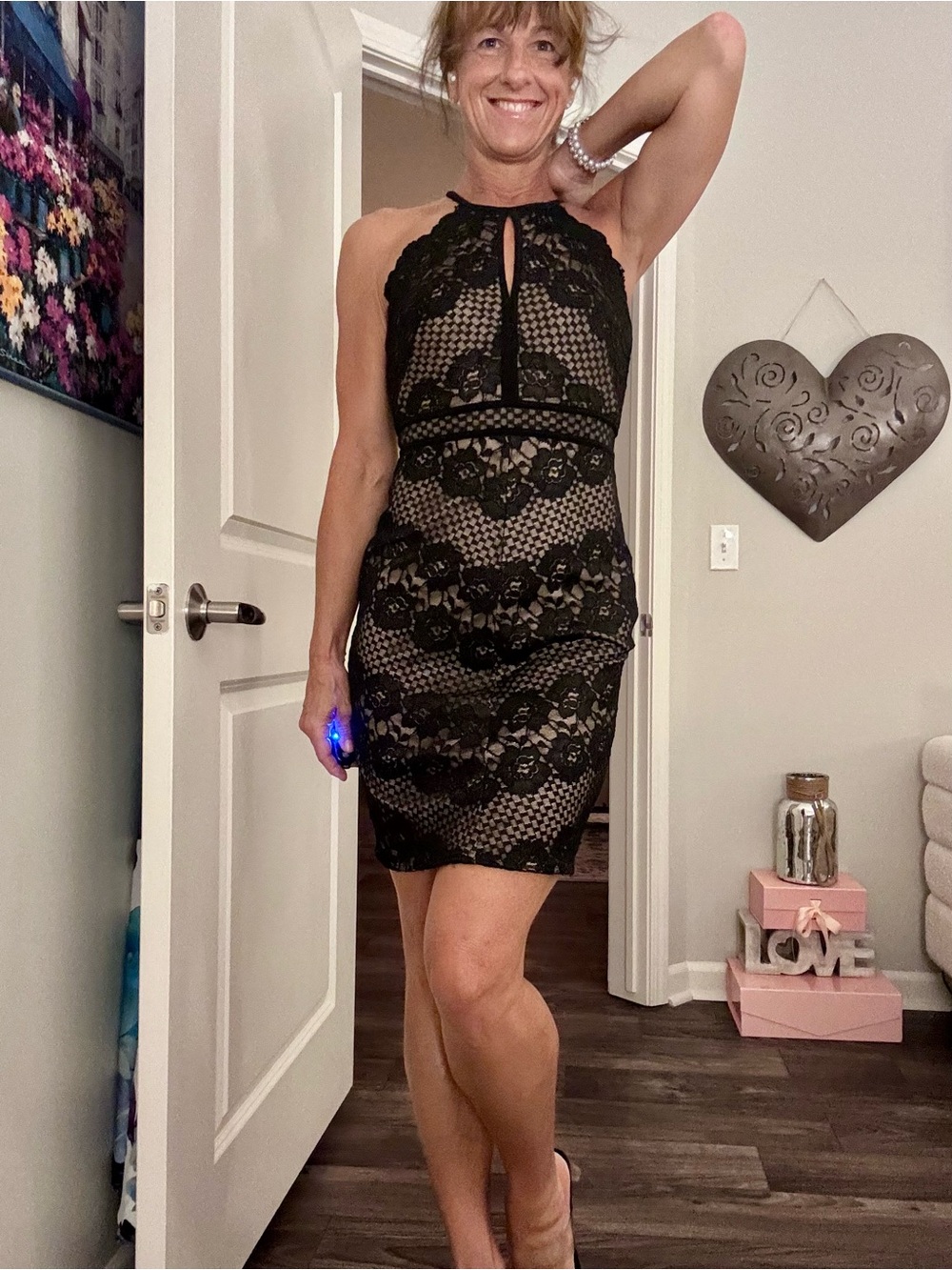 Morgan & Co. Black Lace Halter Mini Dress